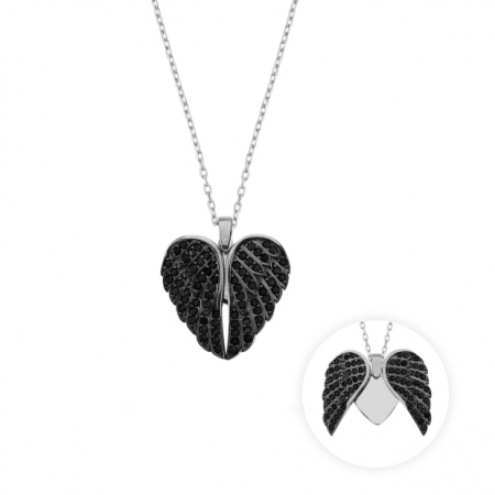 Colier argint 925 rodiat cu inimioara si aripi de inger - Be Protected CTU0032 [0]